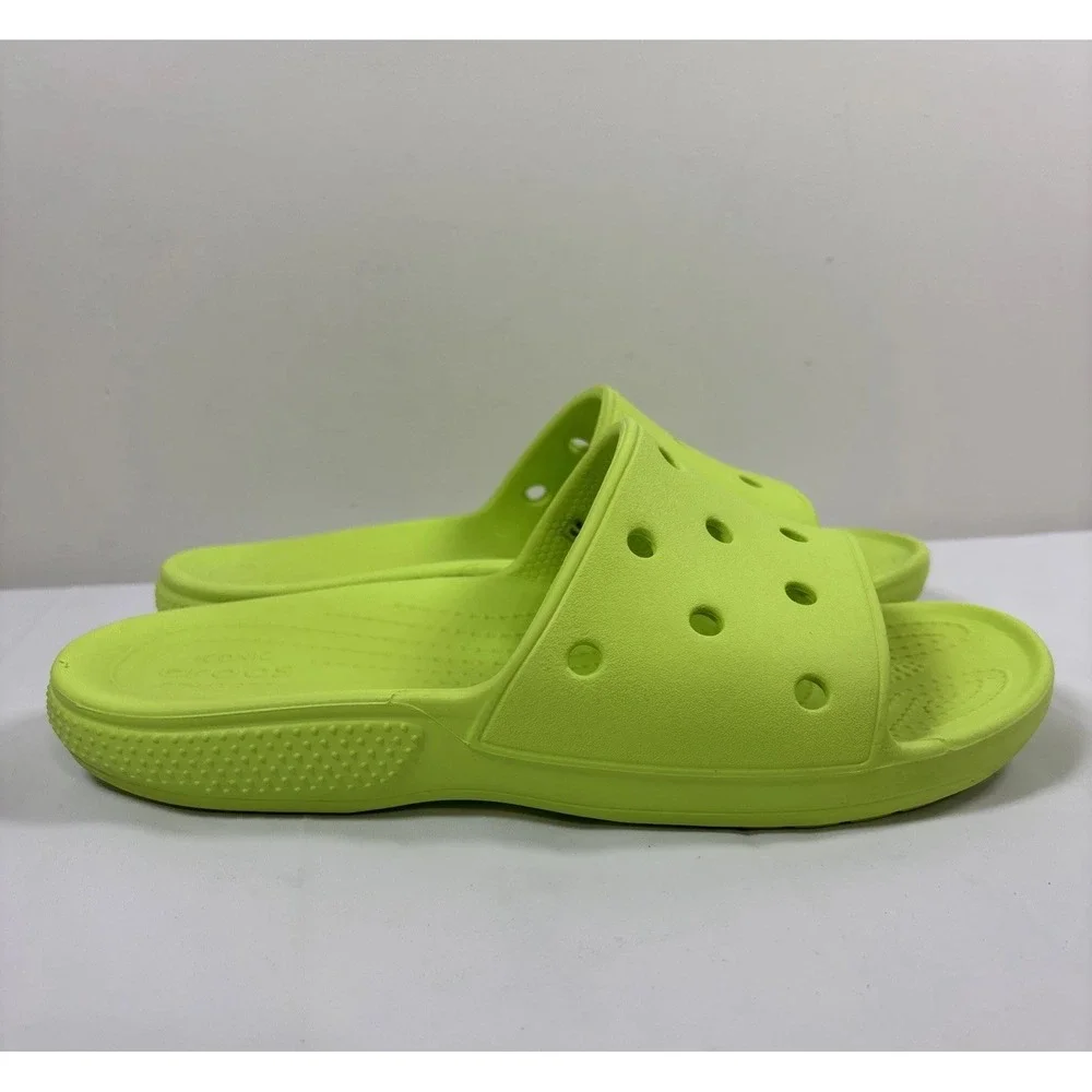 Crocs Classic Slide Sandals Neon Lime Green Womens 9 Mens 7 Slip On Shoe Comfort